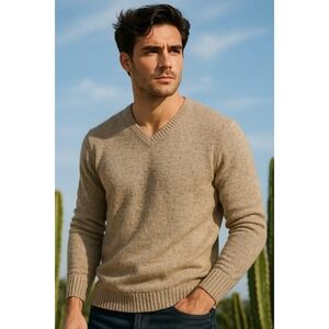 Tommy Bahama Reversible V-Neck Cotton Wool‎ Sweater Beige Casual Knit L/G